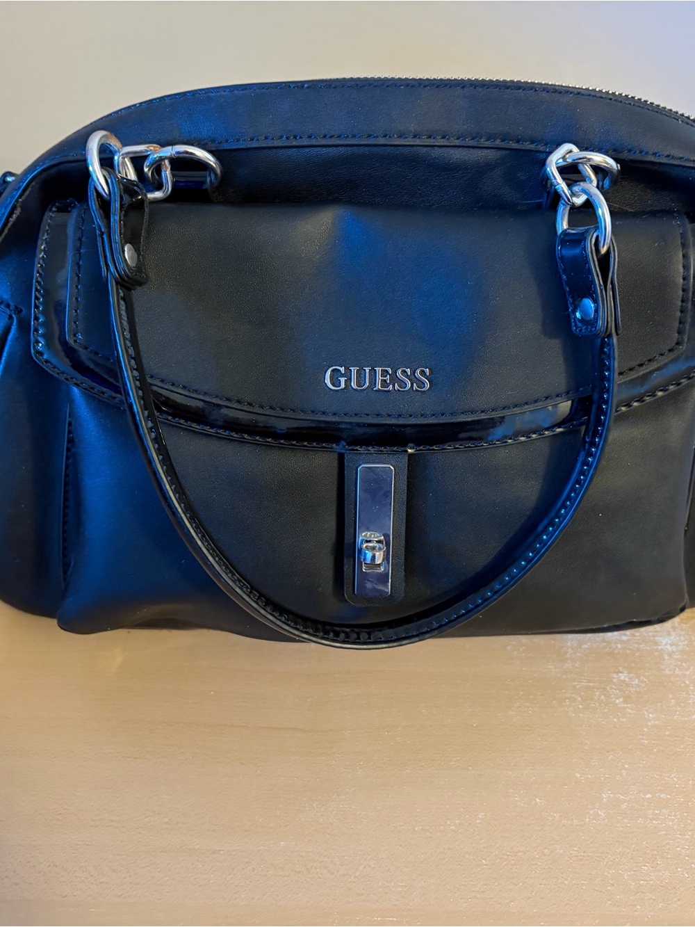 GUESS Black Satchel with Silver Hardware